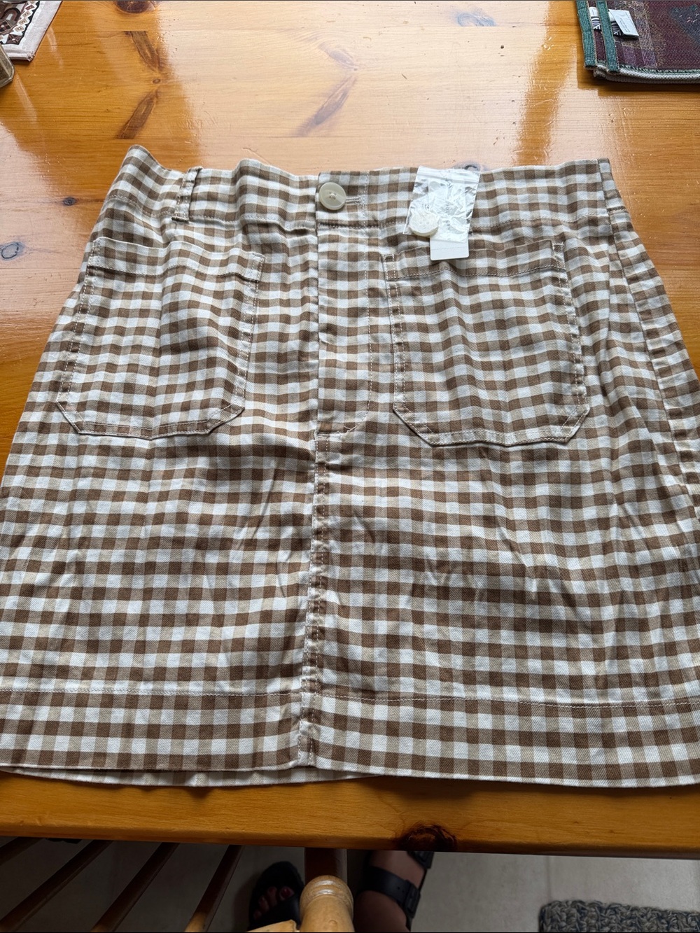 Anthropologie Brown and White Gingham Button-Front Mini Skirt